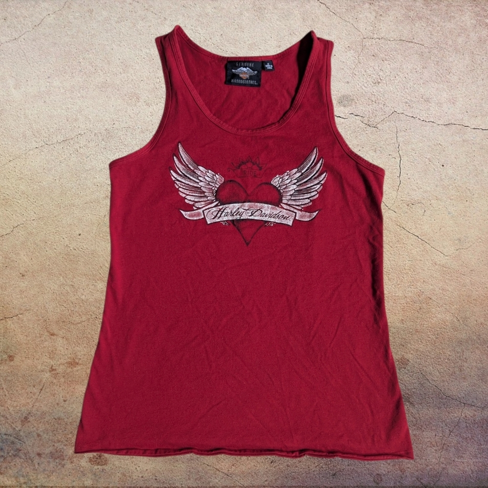Harley-Davidson Red Tank Top with Winged Heart Graphic